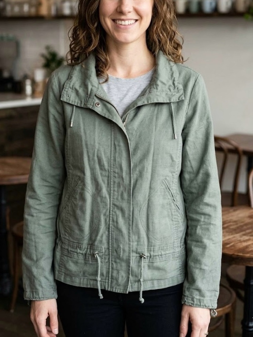 FDJ French Dressing Grey Utility Jacket Roll Tab Sleeve Transitional Lightweight